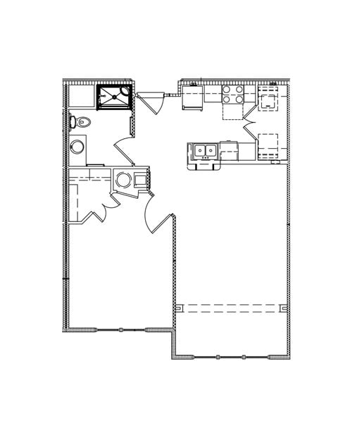 Floor plan for 1 bed, 1 bath